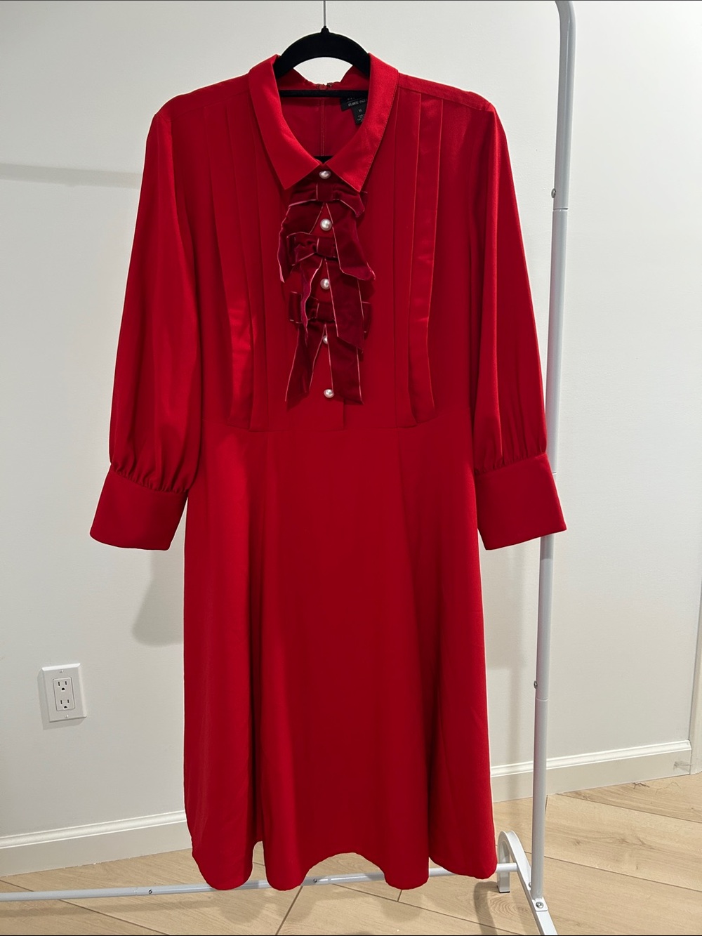 Halogen Red Long Sleeve Ruffle-Front Dress